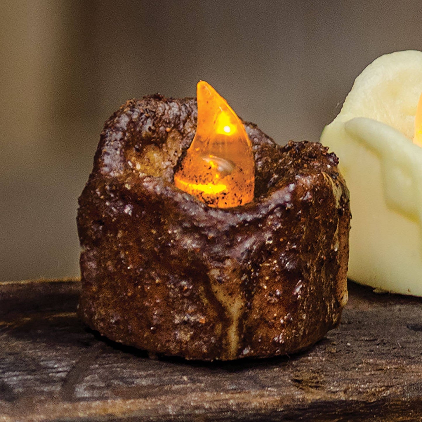 Burnt Mustard Flickering Timer Tealight