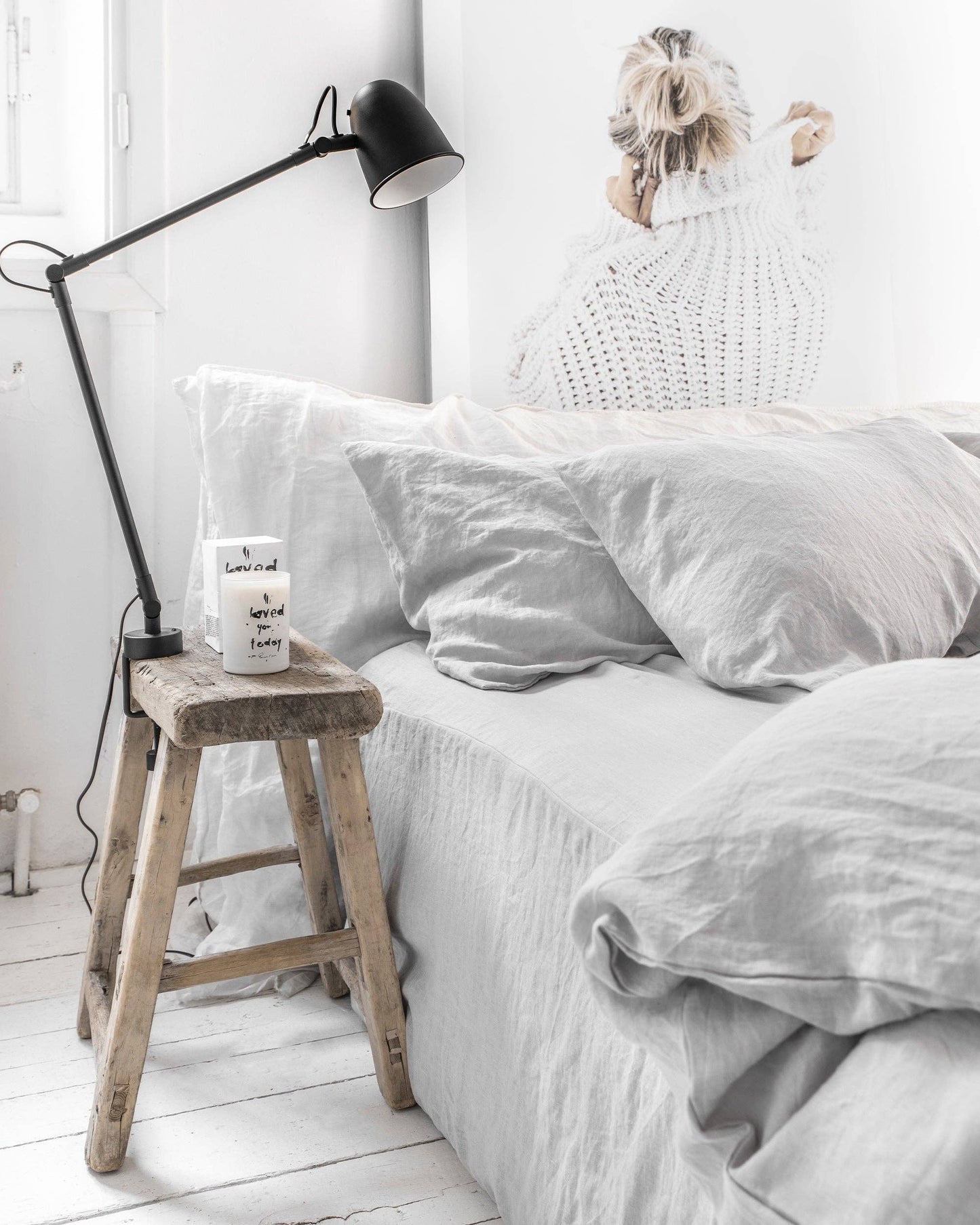 Light Gray Linen Flat Sheet King+