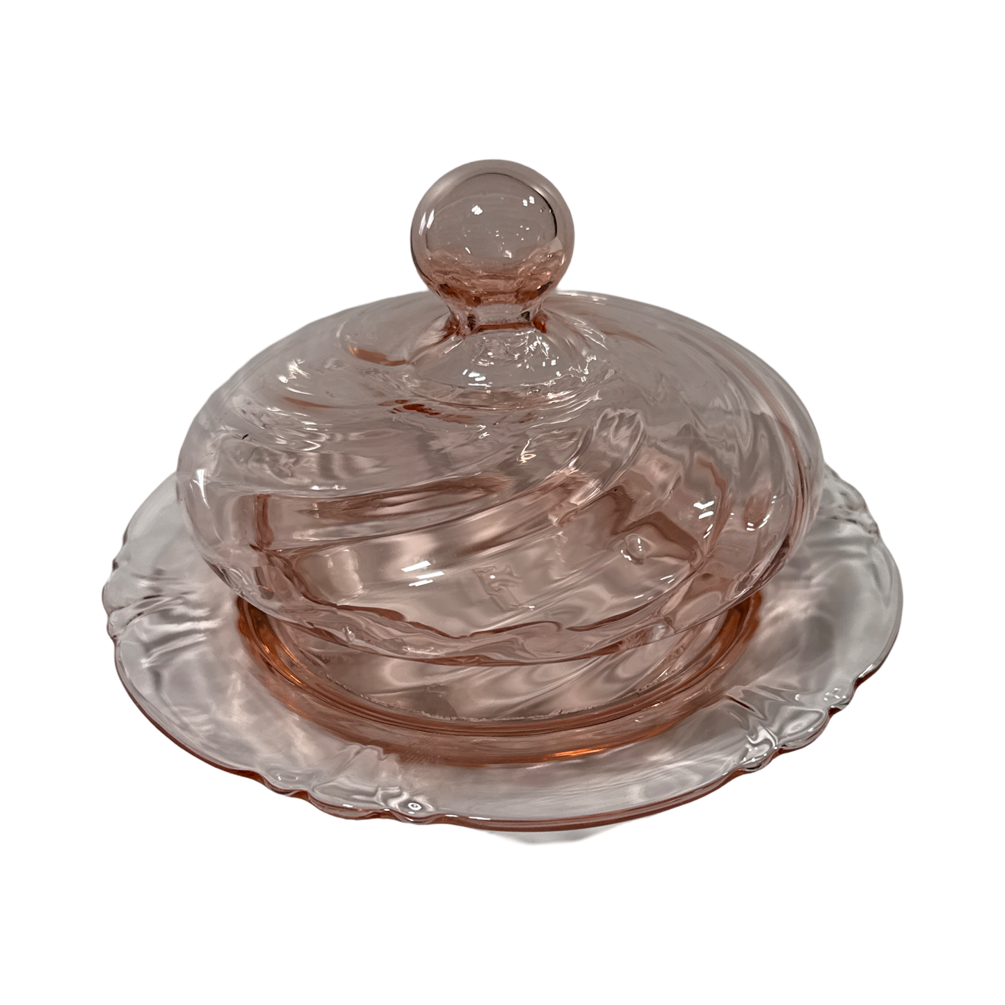 Vintage Peach Glass Butter Dish