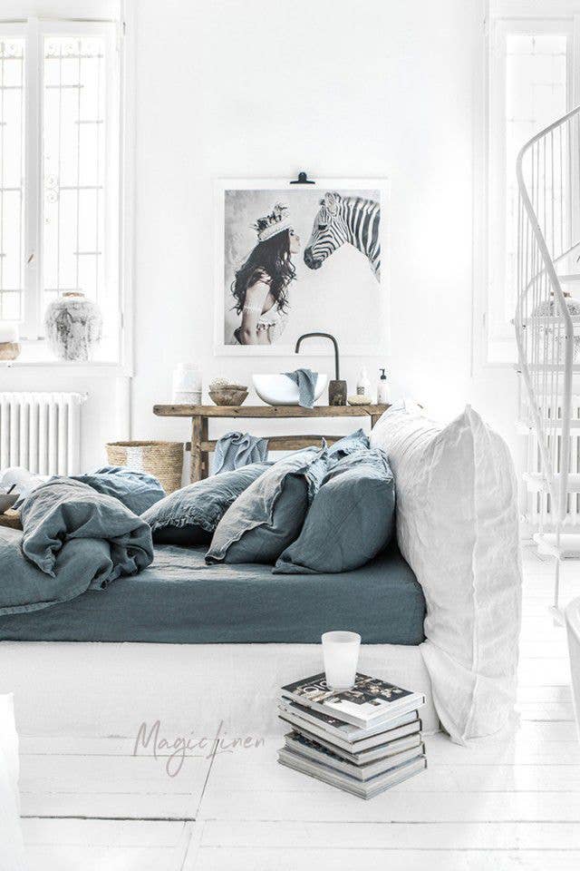 Gray Blue Linen Duvet Cover King