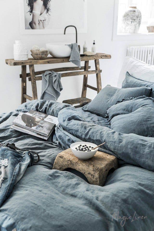 Gray Blue Linen Duvet Cover King