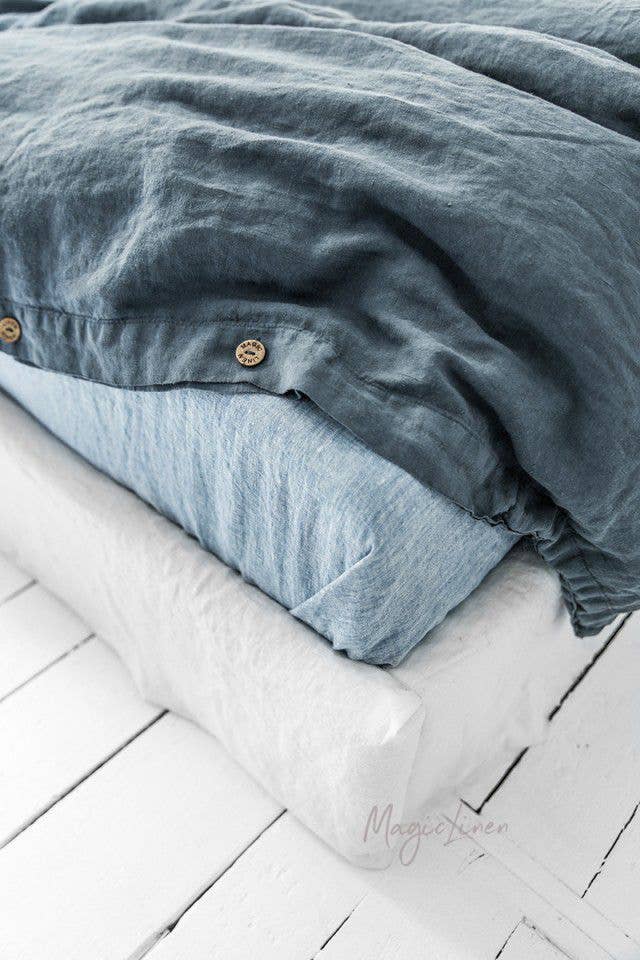 Gray Blue Linen Duvet Cover King