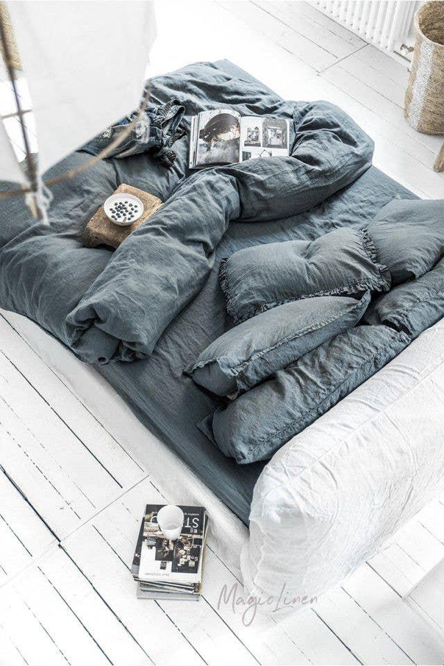 Gray Blue Linen Duvet Cover King