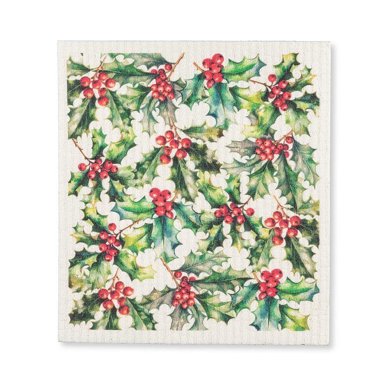 Holly & Berries Dishcloth 6.75x8"