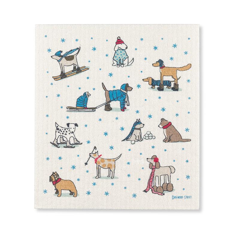 Winter Sports Dogs Dishcloth 6.75x7.5"
