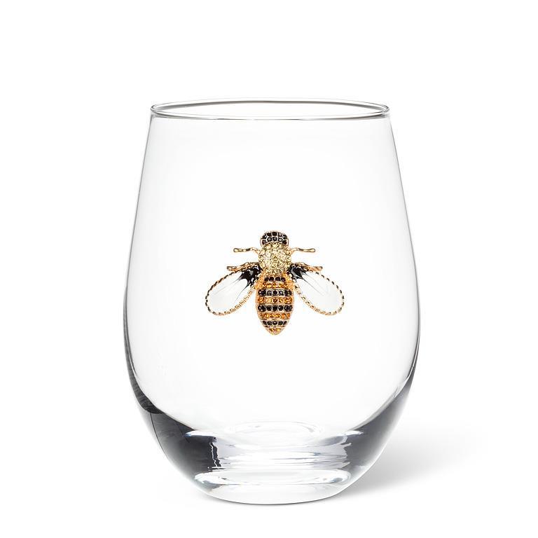 Stemless Wine Glass w/Jeweled Bee