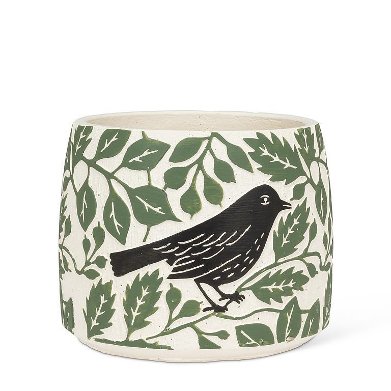 Medium Crow & Leaves Planter 7.5"D