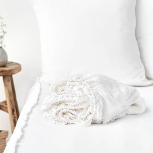 White Linen Fitted Sheet Queen