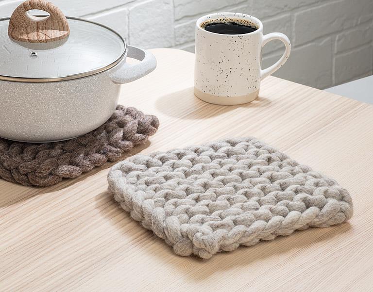 Chunky Knitted Trivet Beige 8"