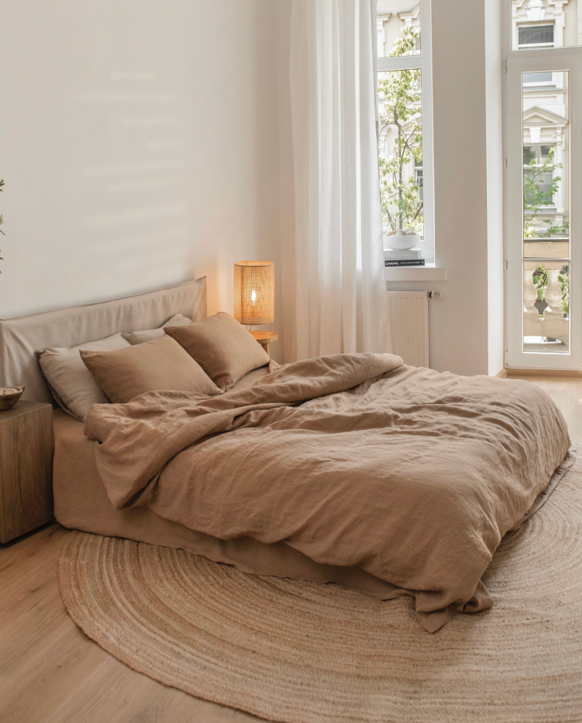 Latte linen fitted sheet King (Deep)