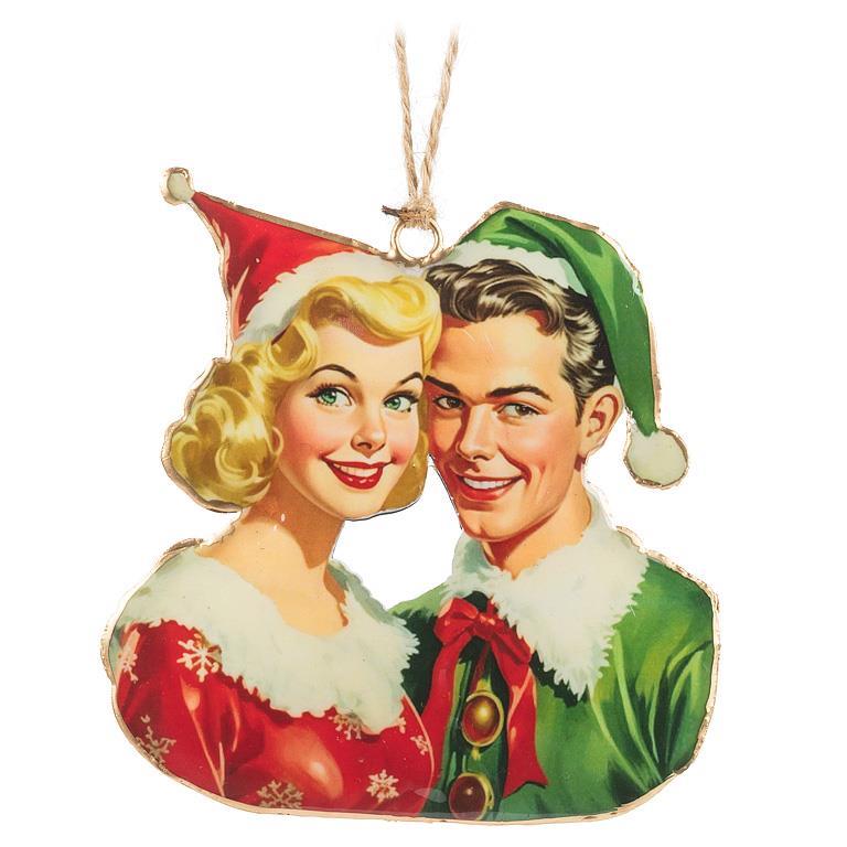 Retro Christmas Couple Ornament 4.5"