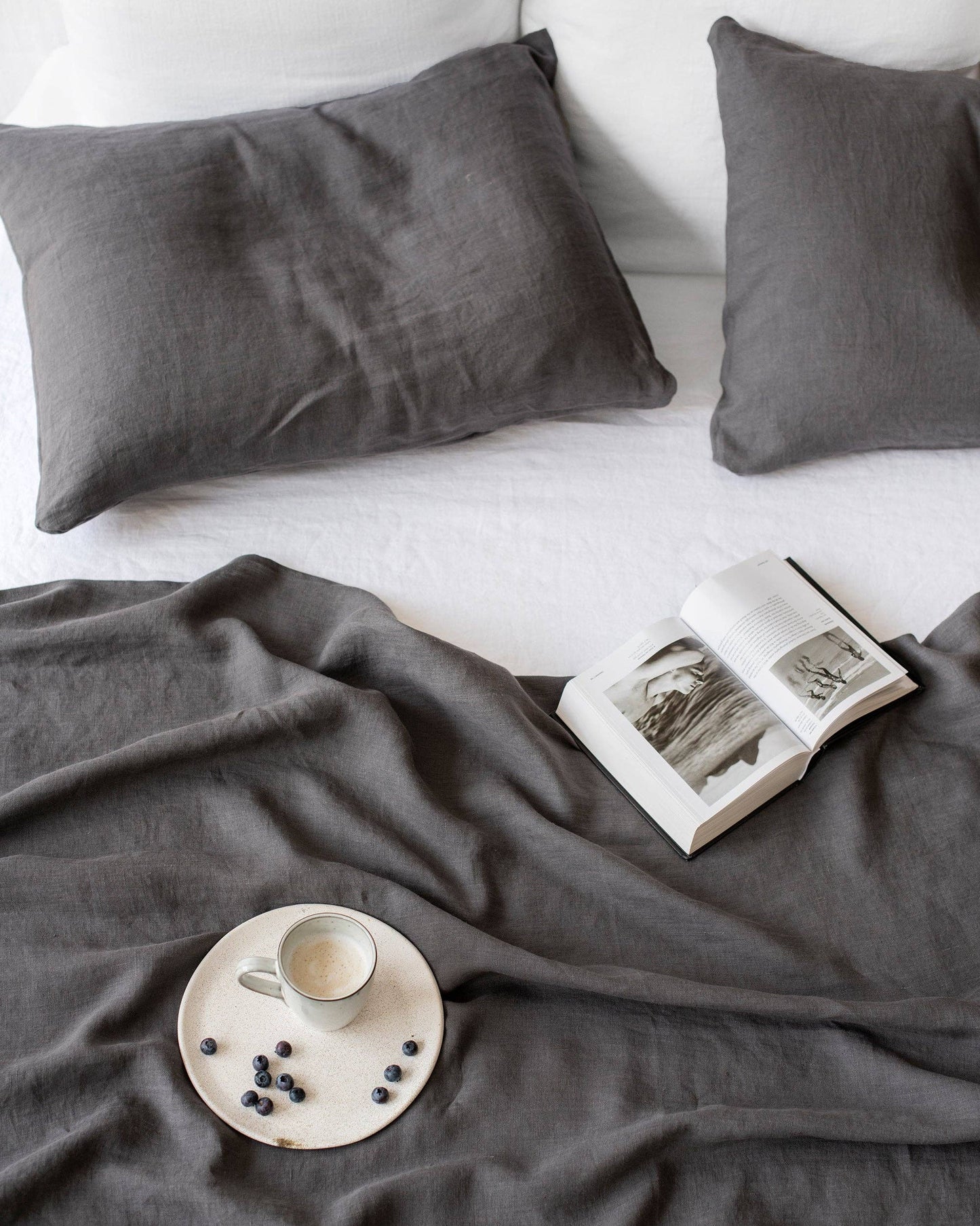 Charcoal linen flat sheet King