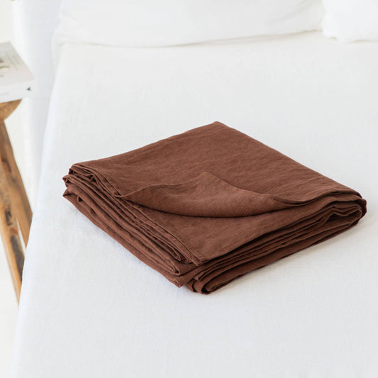 Chocolate linen flat sheet King