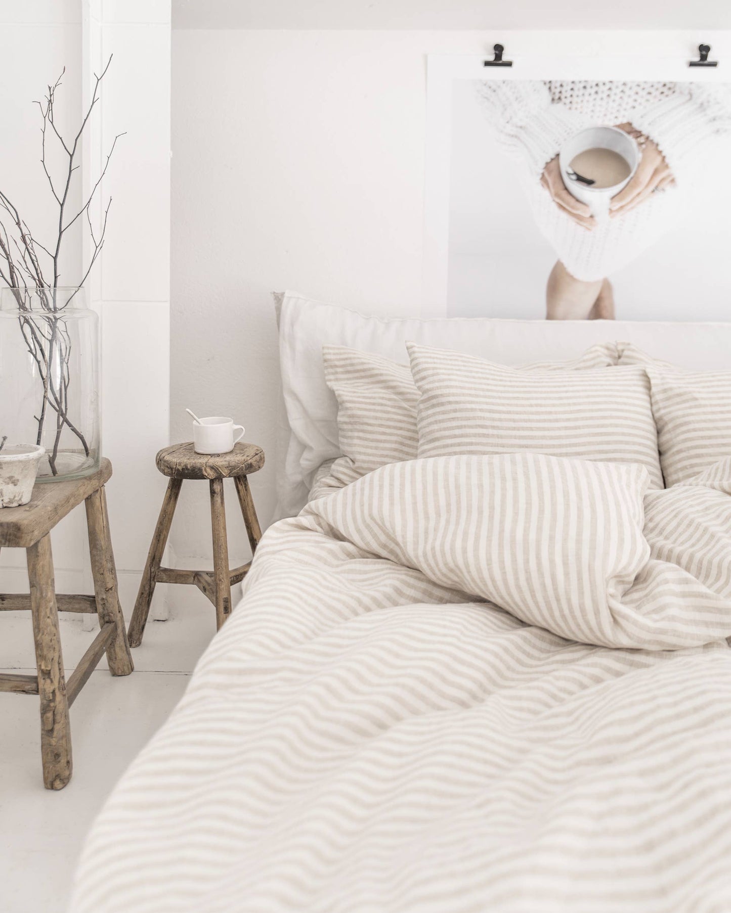 Striped Natural Linen Duvet Cover Queen