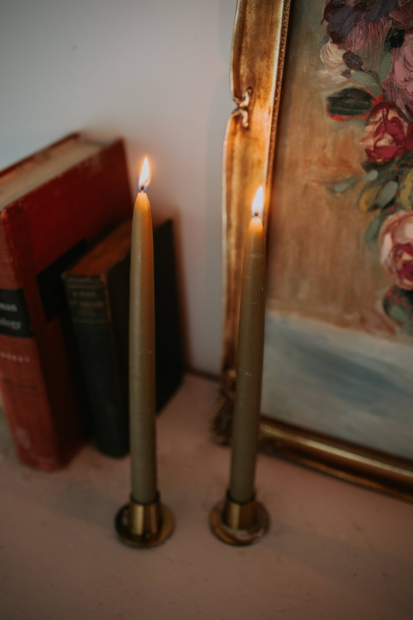 Moss green Beeswax Taper Candles