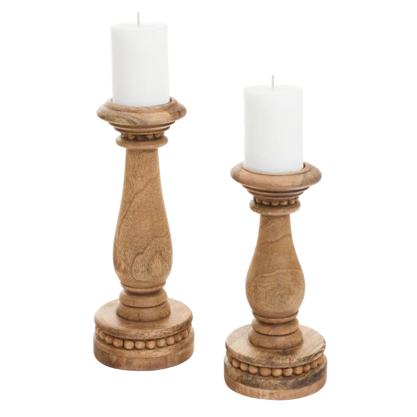 Wood beaded candle holder