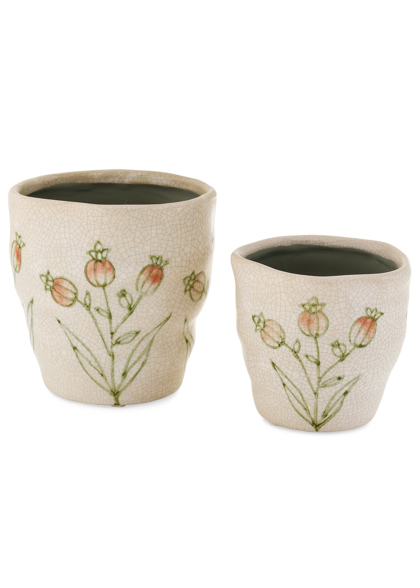 Crackle Planter Pink Flowers