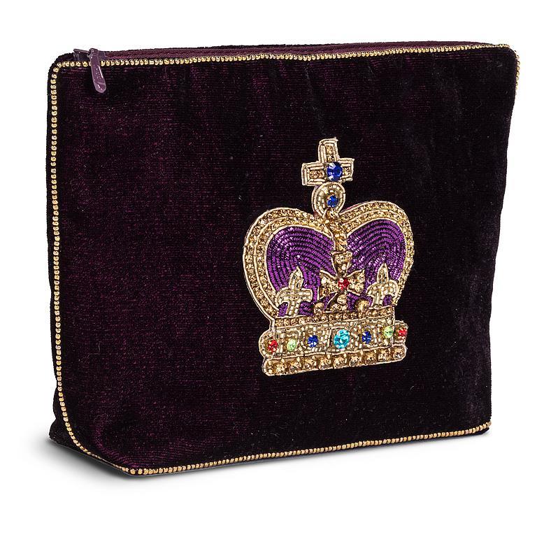 Large Zipper Pouch with 3D Beaded Crown