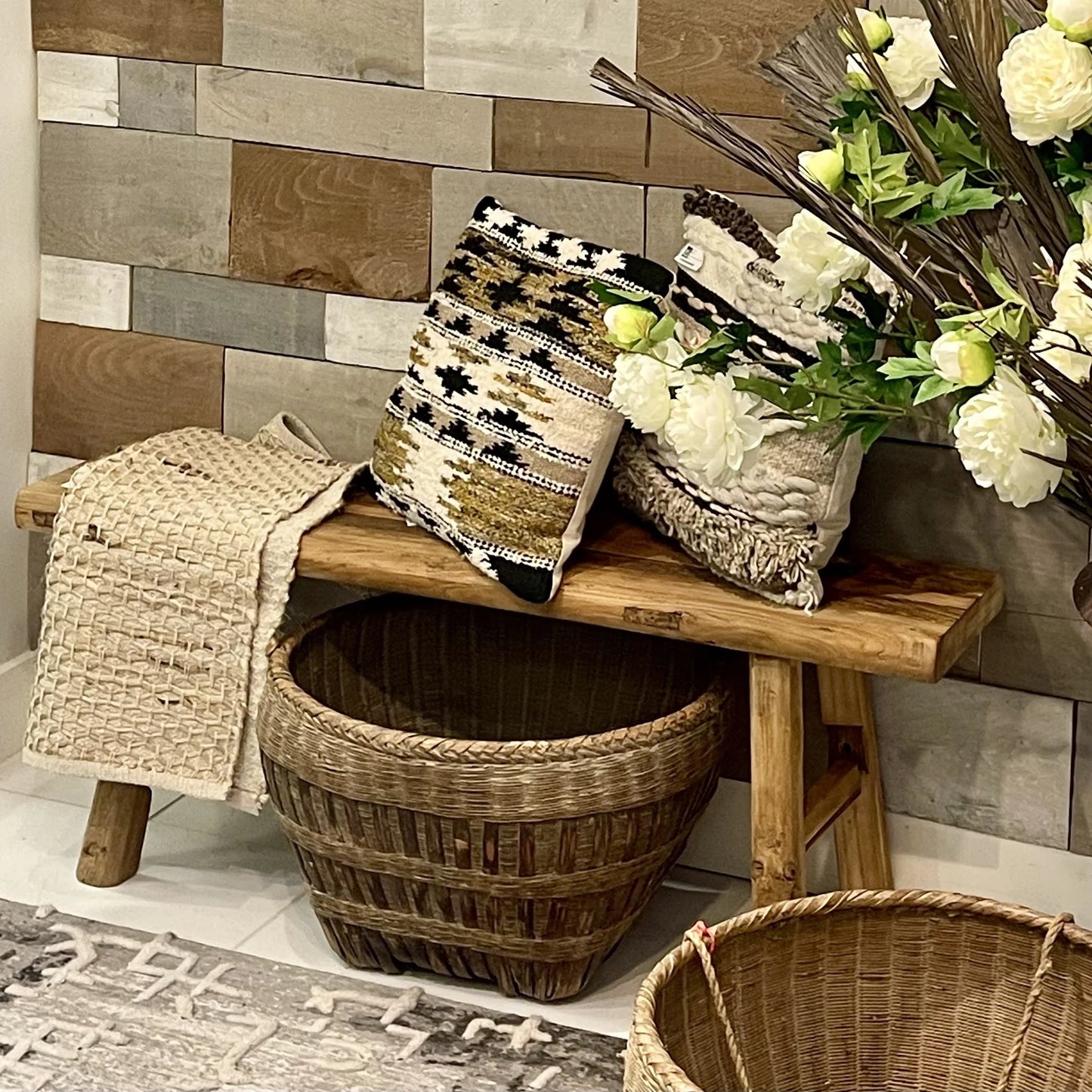 Large Antique Bamboo Rice Basket