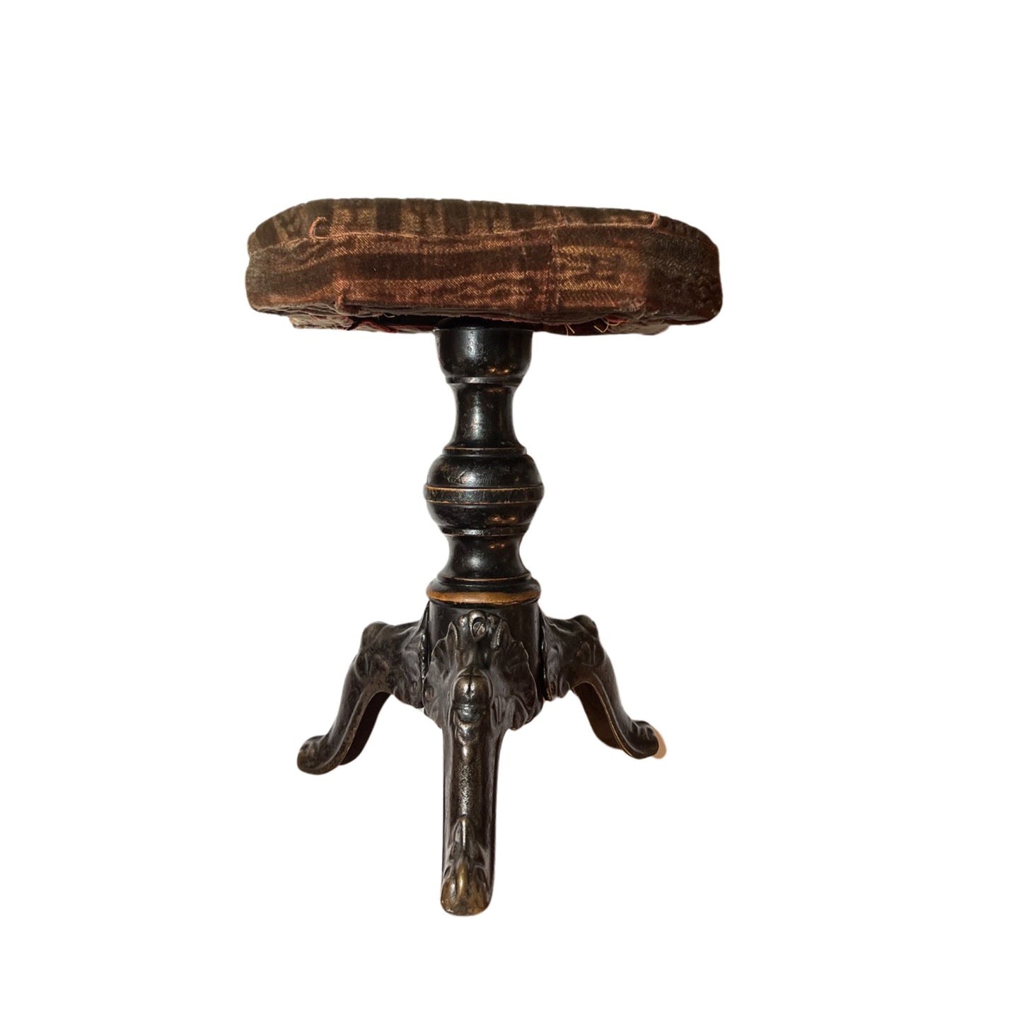 Antique cast iron piano stool w/velvet