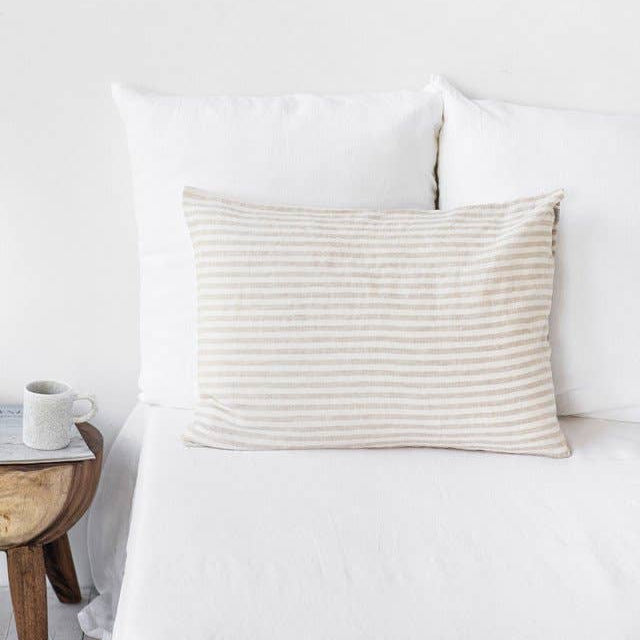 Striped Natural Linen Pillowcase Queen