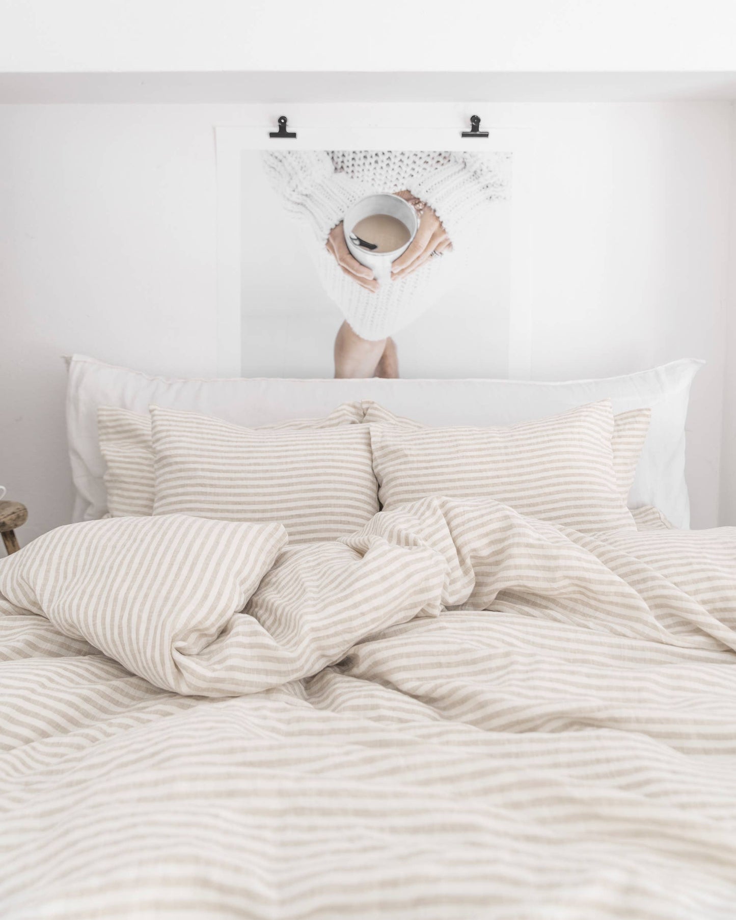 Striped Natural Linen Duvet Cover Queen