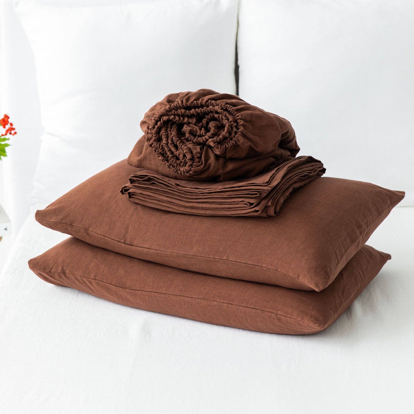Chocolate linen flat sheet Queen