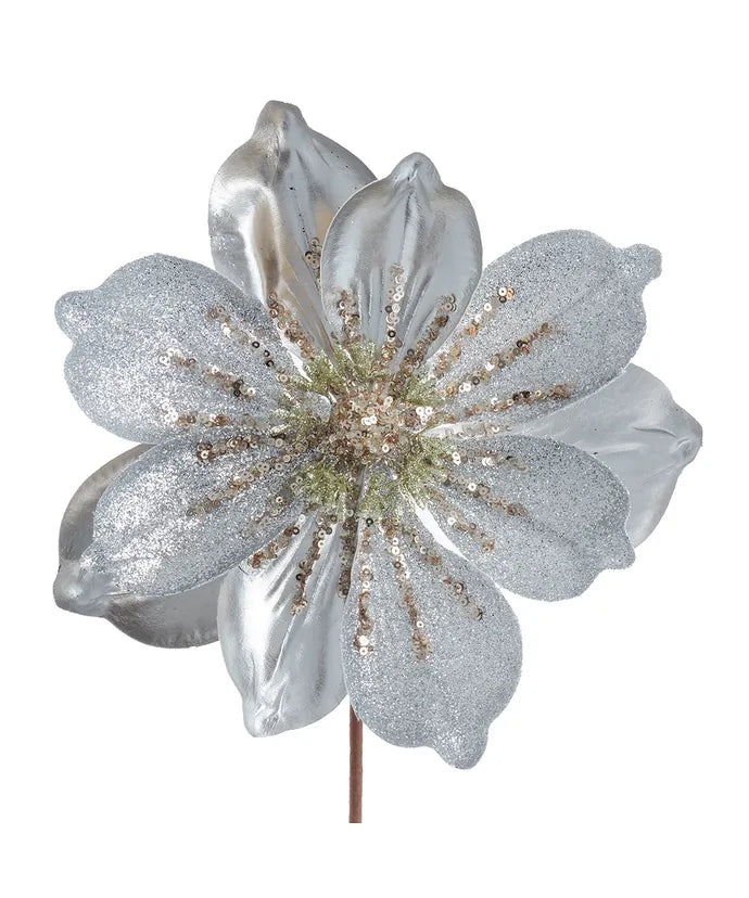 14" silver leather glitter magnolia