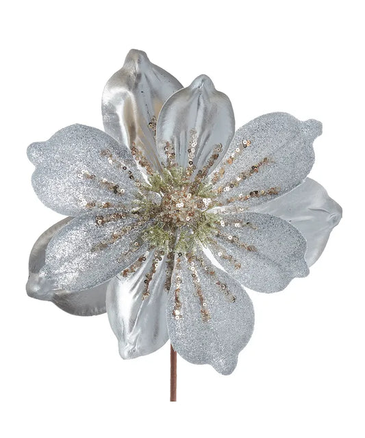 14" silver leather glitter magnolia