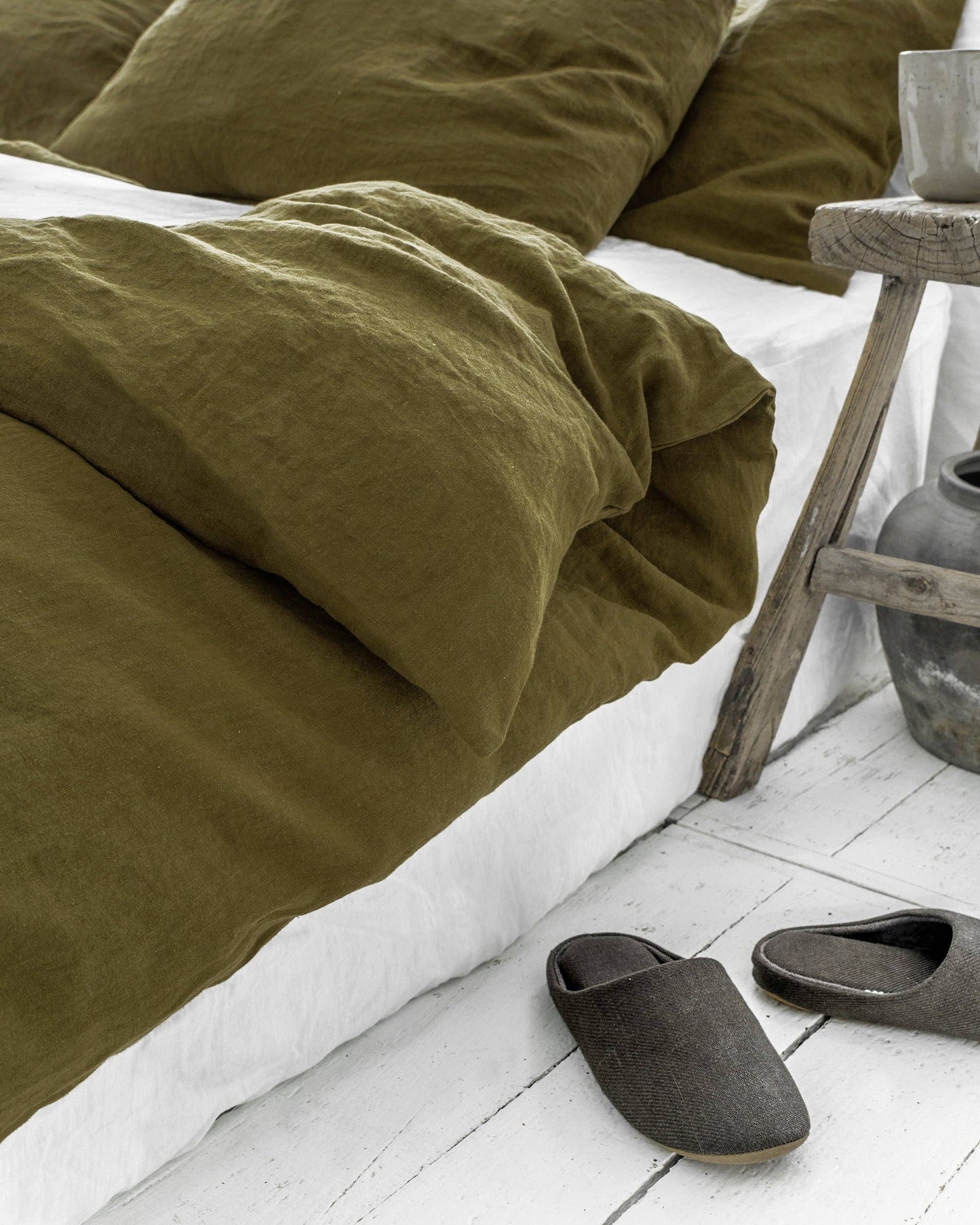 Olive Green Linen Duvet Cover Queen