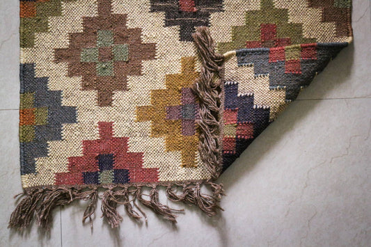 2 x 3' Handmade Kilim Jute-Wool Rug