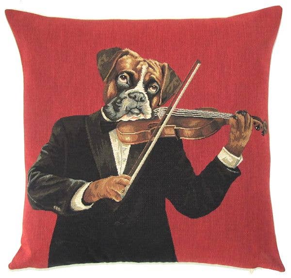Boxer playing Violin Cushion Cover 18"