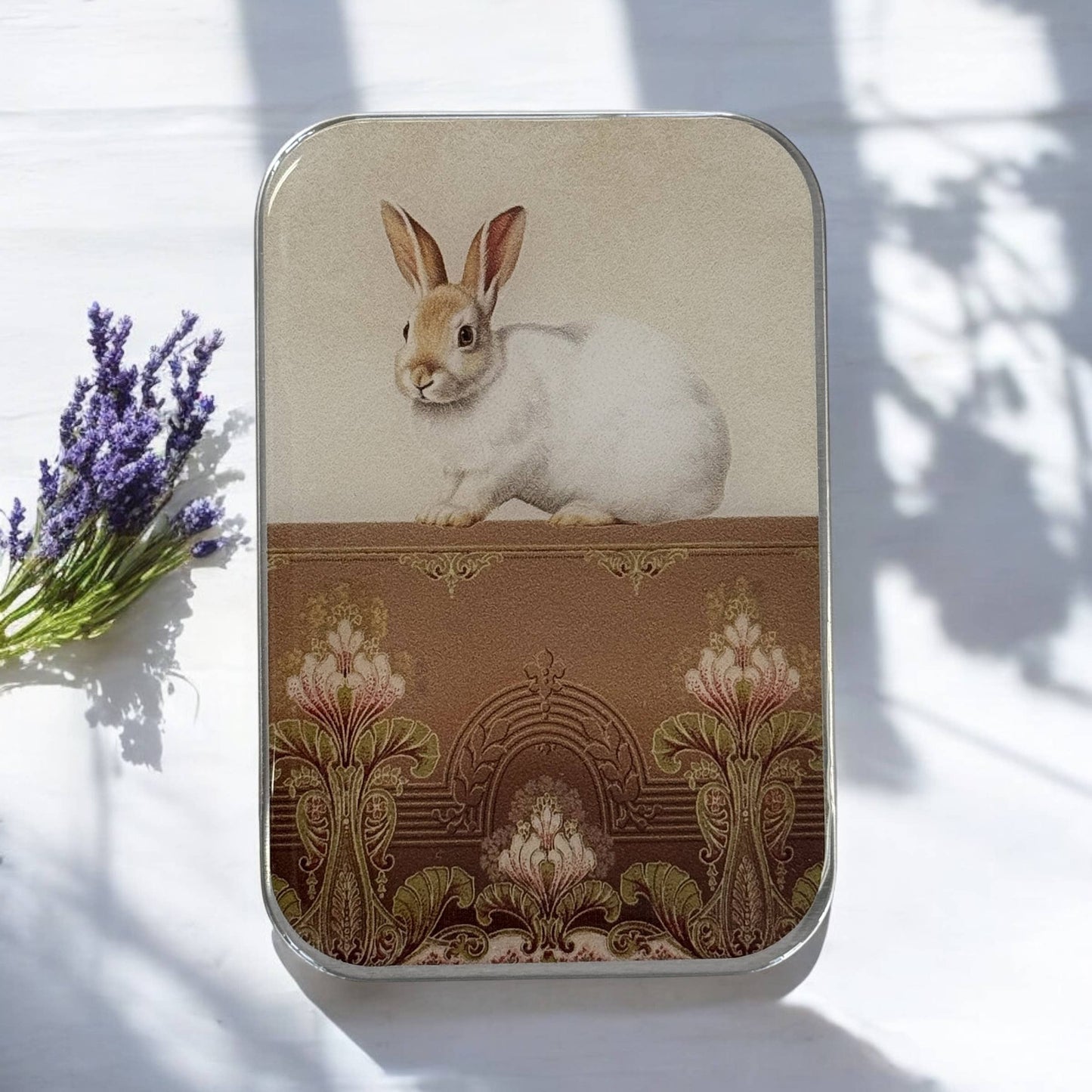 Sweet White Bunny Notions Tin: Small