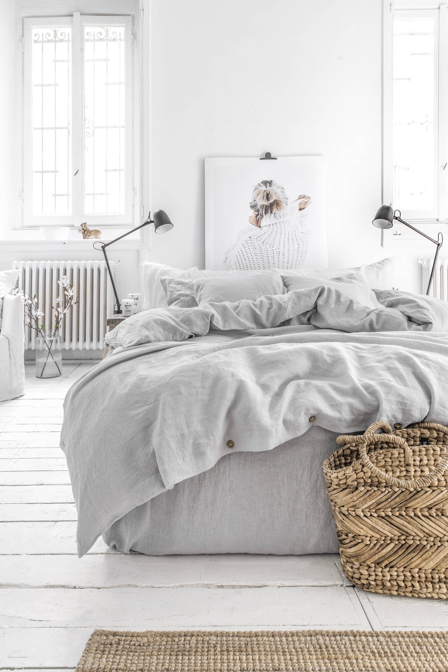 Light Gray Linen Fitted Sheet Queen (Deep)