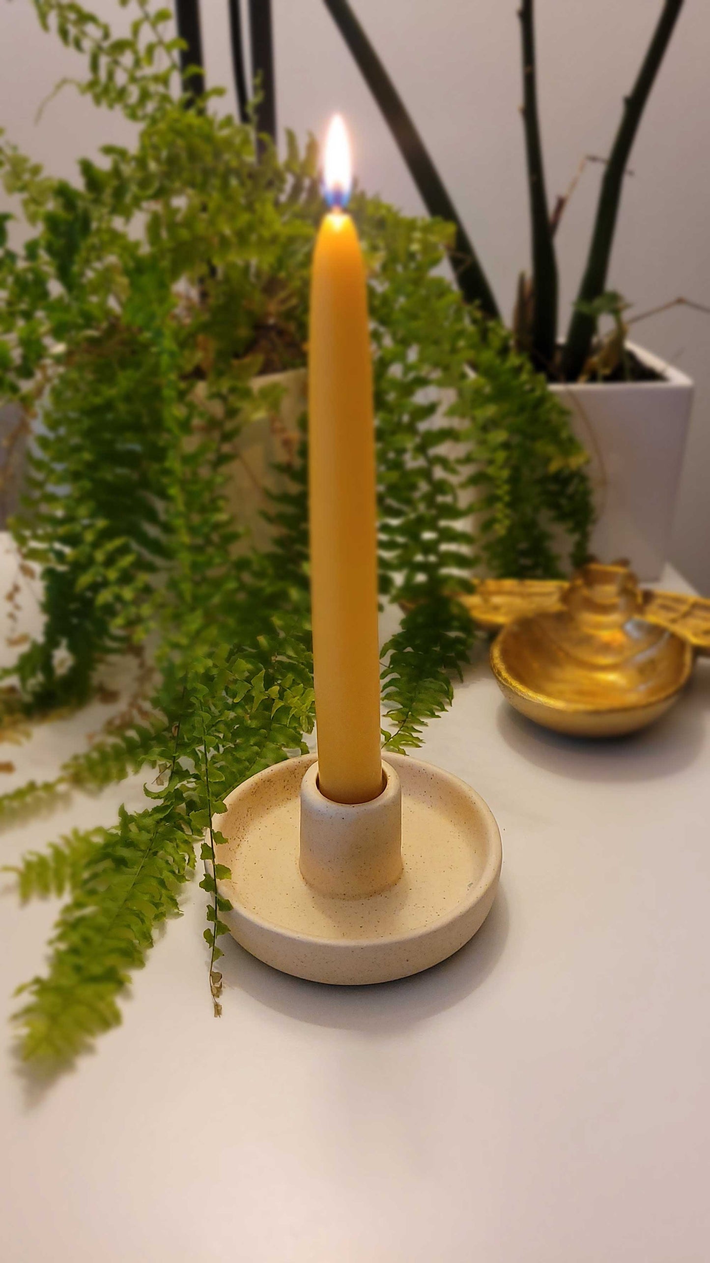 Ceramic Candlestick Holder Beige