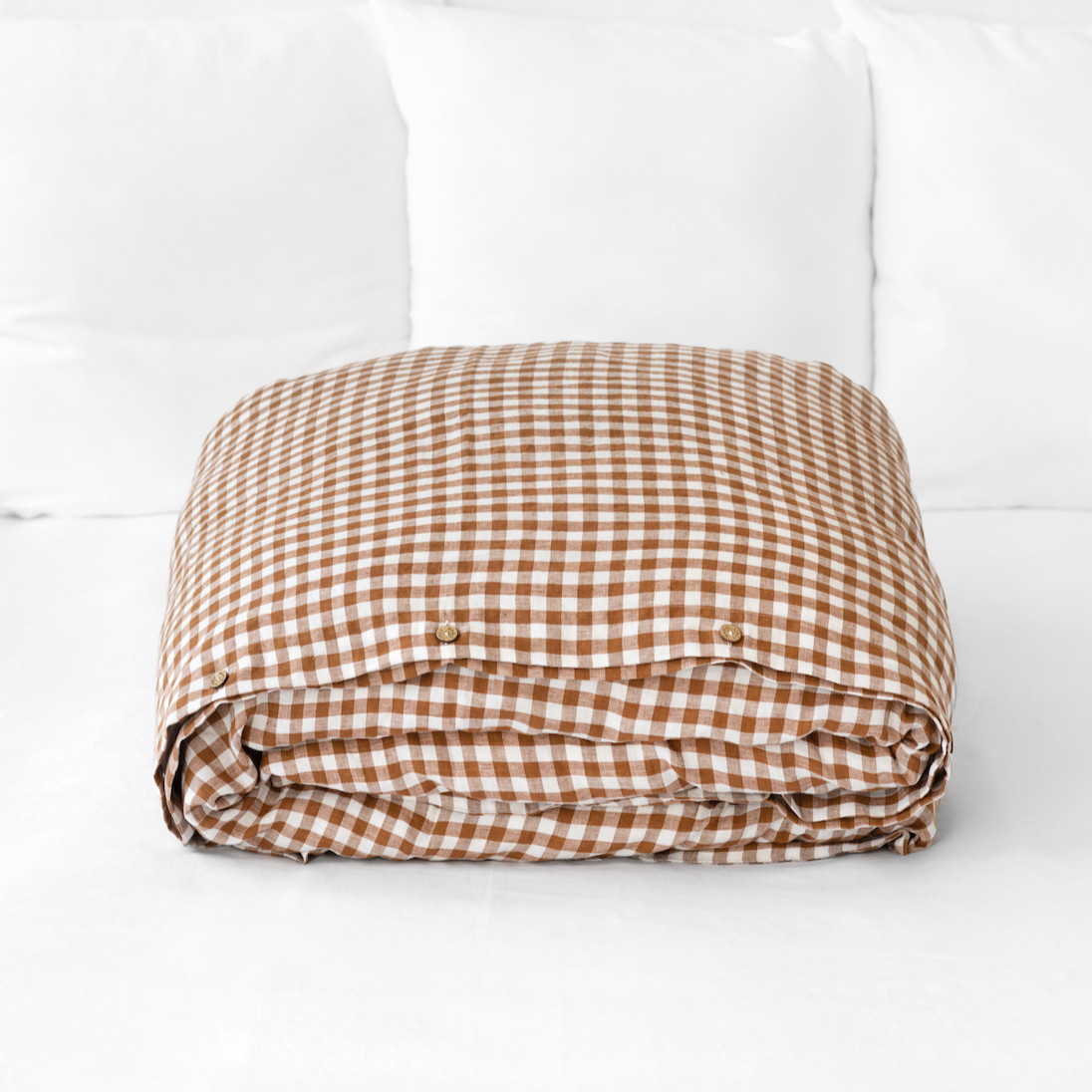 Cinnamon gingham linen duvet cover Queen