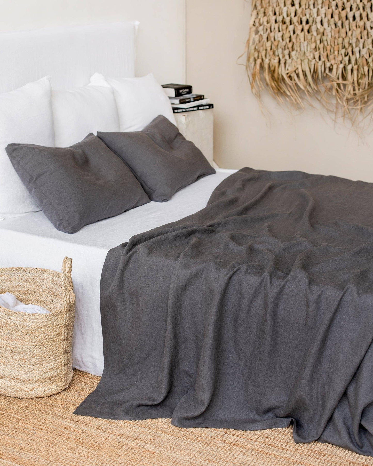 Charcoal gray linen flat sheet Queen