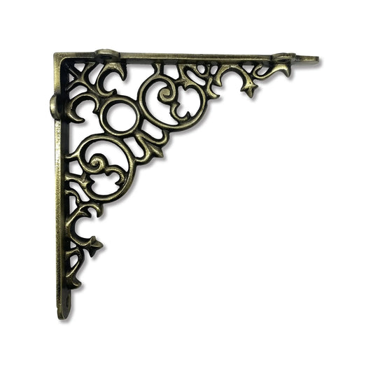 Scroll shelf bracket antique brass medium