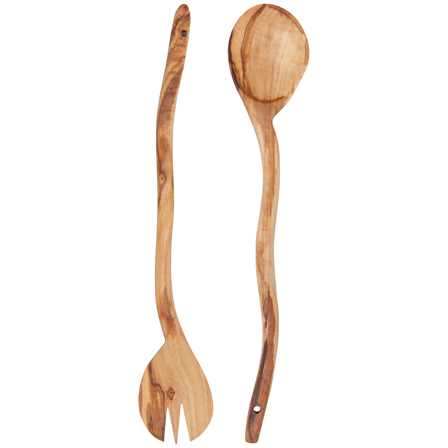 Olive Wood Wavy Salad Server Set