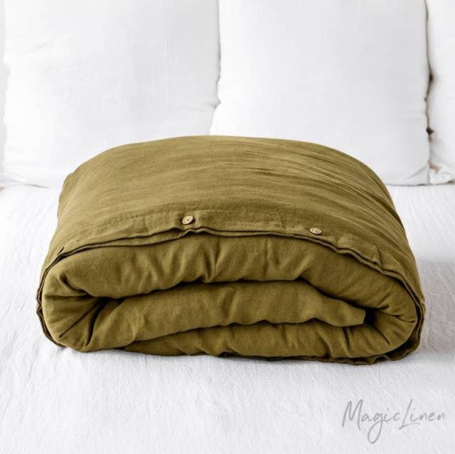 Olive Green Linen Duvet Cover Queen