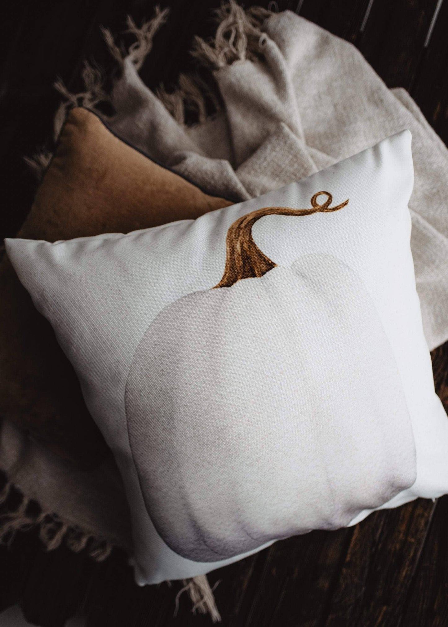 White Curly Stem Pumpkin Pillow 18x18"