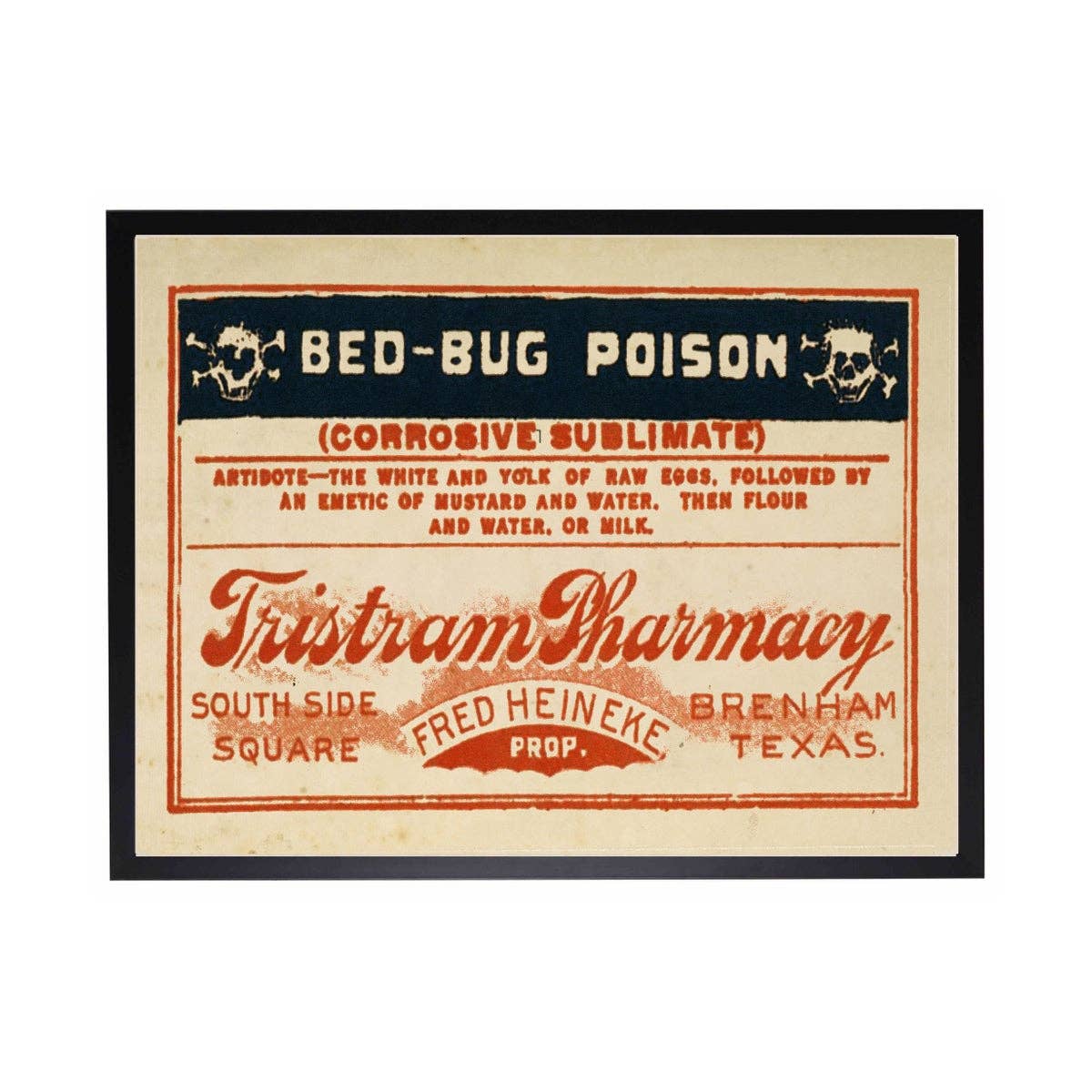 Bed Bug Poison Label Poster 10 X 8" Black Frame