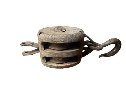 Antique wood double barn pulley
