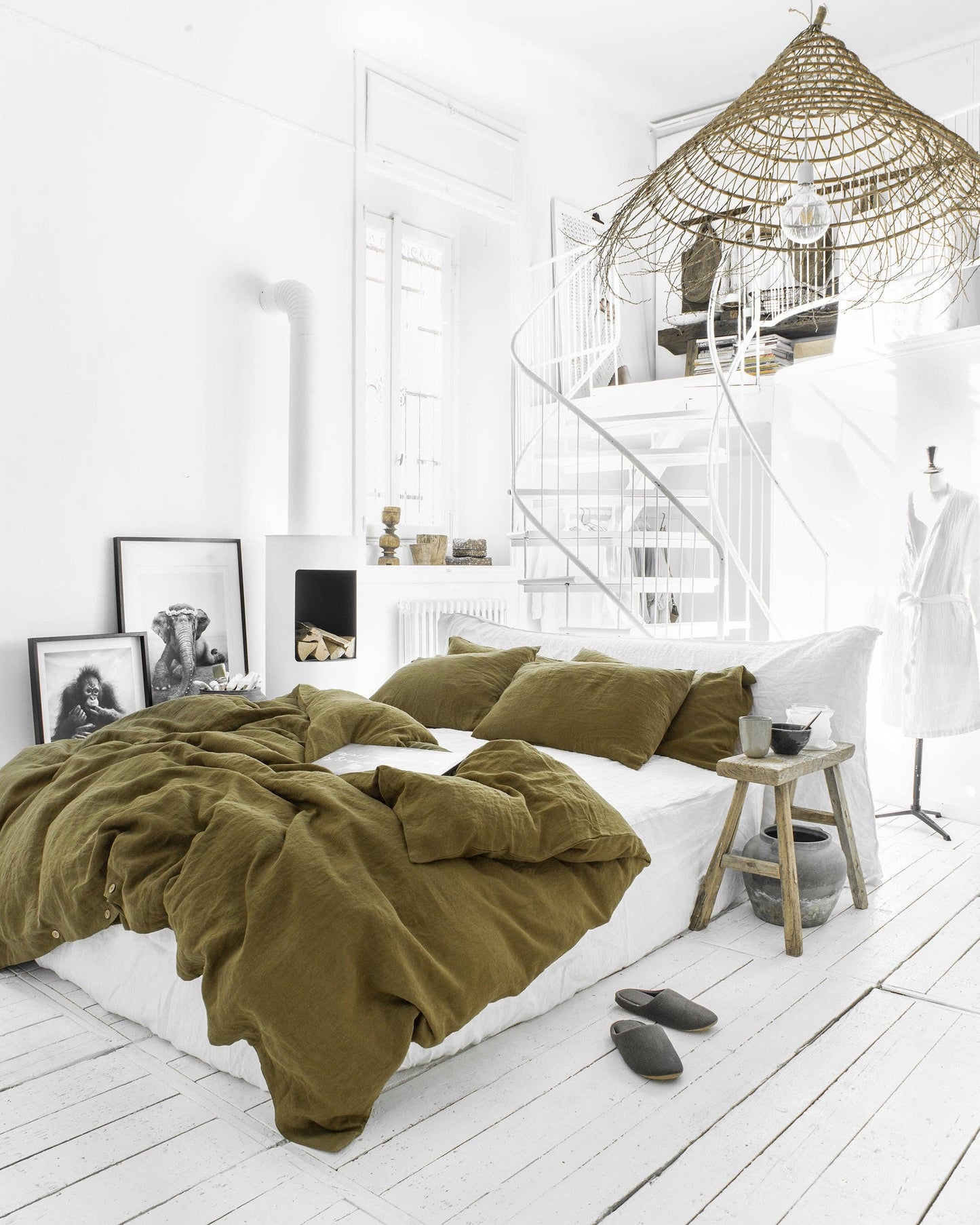 Olive Green Linen Duvet Cover Queen