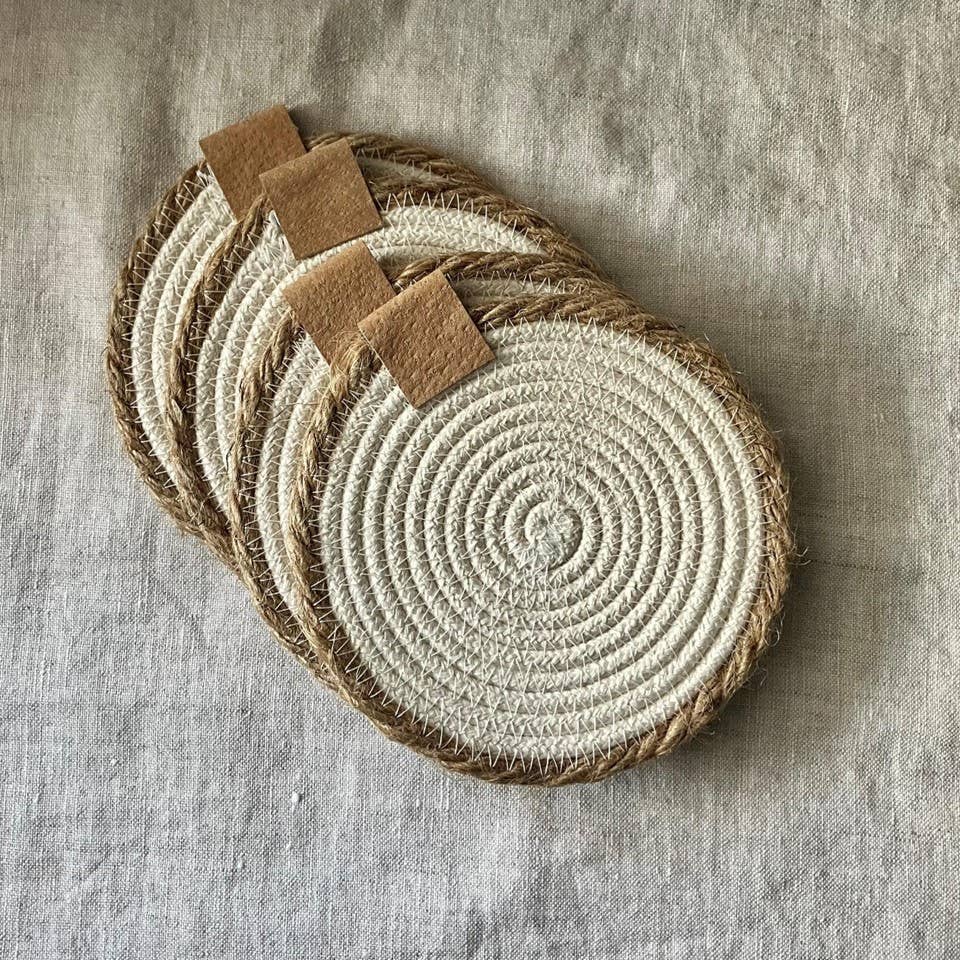 Warm White Rope Coasters with Jute Trim