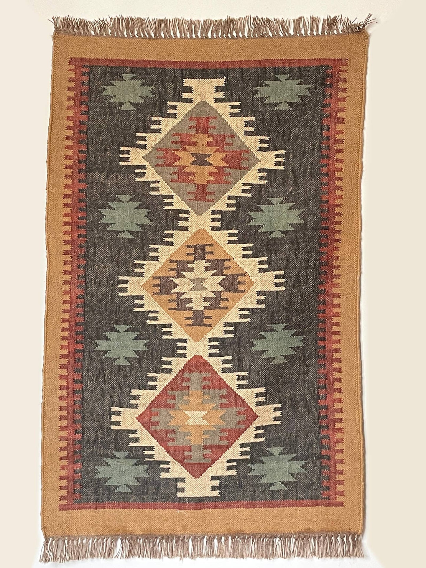 3 x 5' Handmade Jute-Wool Kilim Rug