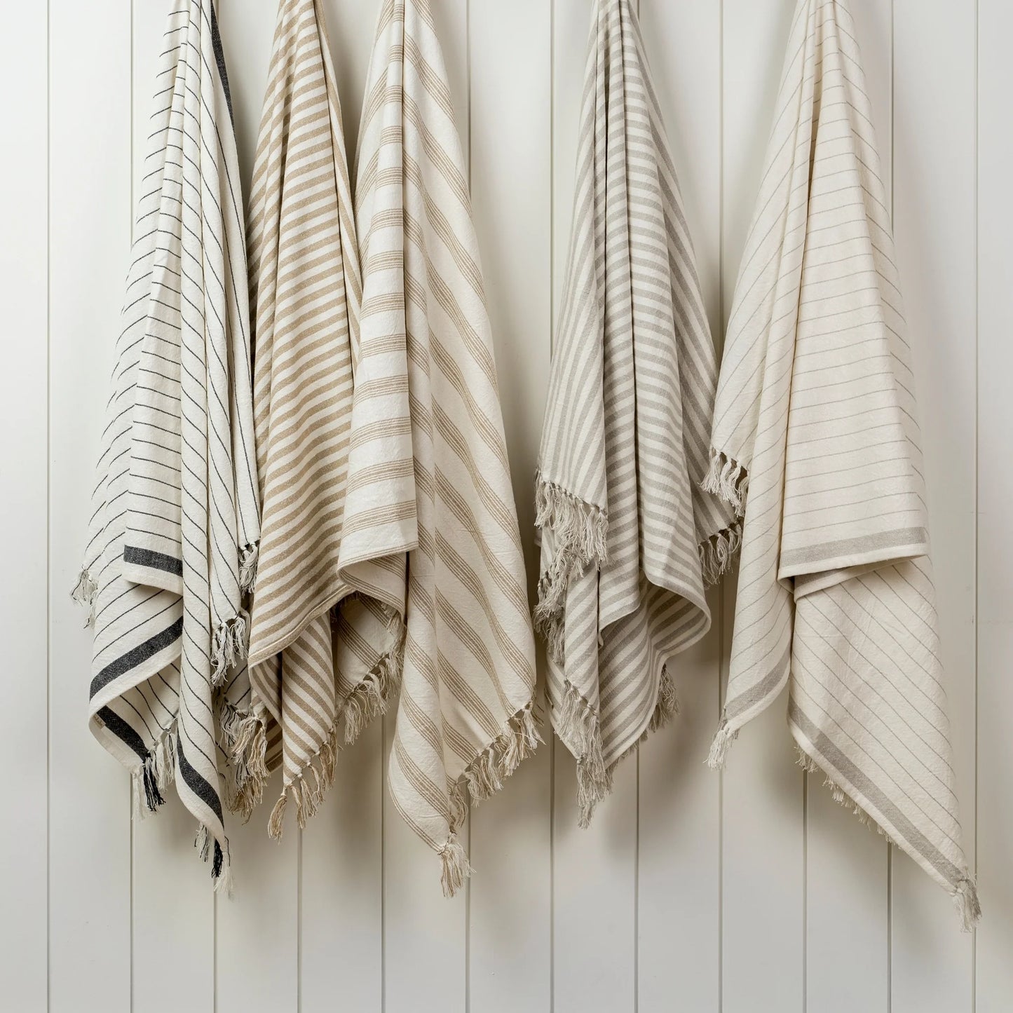 Pinstripe Hammam Bath Towel Stone 37x64"