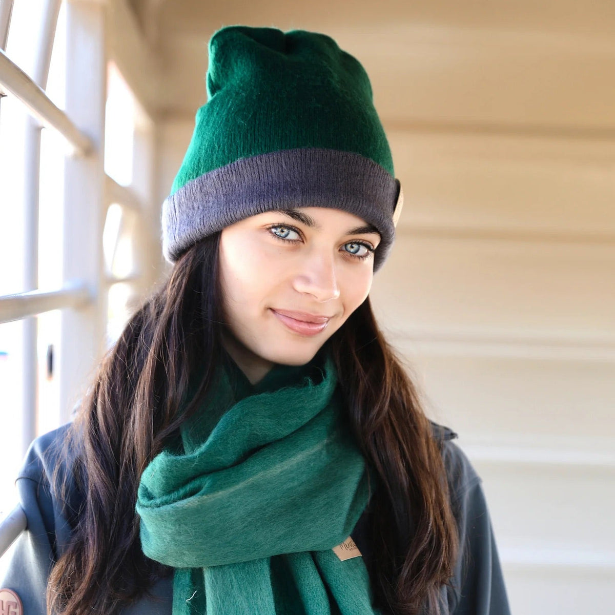Forest Green & Grey Reversible Alpaca Beanie