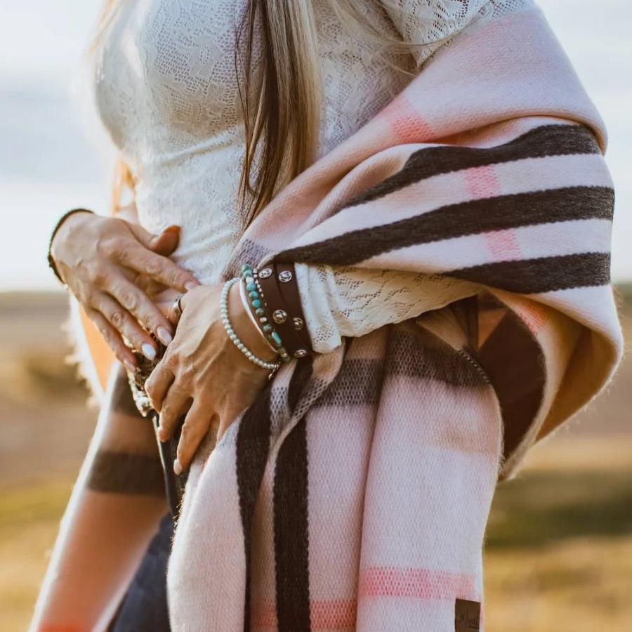 Cherry Blossom Metro Plaid Alpaca Blanket Scarf