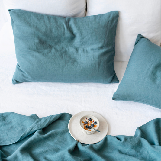 Grey Blue Linen Pillowcase Queen